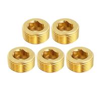 PATIKIL 3/4" PT Brass Hex Countersunk Plugs, 5 Pack Counter Sunk Internal Hex Thread Socket Pipe Plugs Male Fittings for Water Oil Gas Pipeline