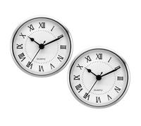 PATIKIL 3.5" 90mm Quartz Clock Insert, 2 Pcs Round Quartz Movement Miniature Clock Mini Roman Numeral Clock Fit 78mm/3" Diameter Hole for Replacement Home, Silver Tone/White, Style 3