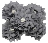 PATIKIL 3.5" Chiffon Flowers, 5 Pcs Fabric Flowers Rhinestone Pearl Sewing Fabric Appliques for Crafts Sewing Dresses DIY Clothing Headbands Wedding Party Decoration, Gray