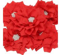 PATIKIL 3.5" Chiffon Flowers, 5 Pcs Fabric Flowers Rhinestone Pearl Sewing Fabric Appliques for Crafts Sewing Dresses DIY Clothing Headbands Wedding Party Decoration, Red