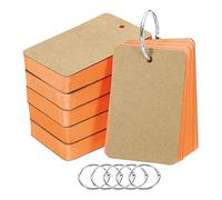 PATIKIL 3.5" x 2" Blank Flash Cards with Rings, 300 Pack Study Cards Index Cards Note Card Pre Hole Punched for Learning, Orange
