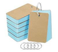 PATIKIL 3.5" x 2" Blank Flash Cards with Rings, 300 Pack Study Cards Index Cards Note Card Pre Hole Punched for Learning, Blue