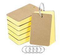 PATIKIL 3.5" x 2" Blank Flash Cards with Rings, 300 Pack Study Cards Index Cards Note Card Pre Hole Punched for Learning, Yellow