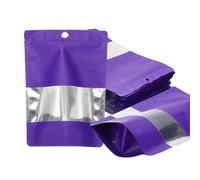 PATIKIL 3.54 x 12 Inch Stand Up Pouch Bags, 60 Pack Resealable Matte Metallic Aluminum Foil Bags Pouches with Clear Window and Zip for Food Storage Snack Packaging, Purple