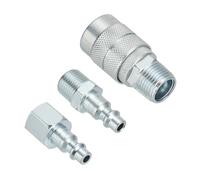 PATIKIL 3/8" Air Hose Fittings Set, 300PSI High Flow 1Pcs Industrial Type Coupler with 1/4" NPT, 2PCS Plugs with 1/4" NPT for Automotive Industry Air Compressors Mechanical, Silver