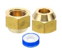 PATIKIL 3/8" Brass Flare Nut, 2pcs SAE 45 Degree Copper Flared Tube Fitting Brass Pipe Fitting for Air Conditioner Water Gas Line, Glossy