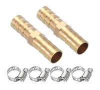 PATIKIL 3/8" Brass Hose Barb Fitting,4 Set Barb Union Fittings Metals Splicer Mender Connector Barbed Adapter Air Hose Repair Kit with Hose Clamp for Water Oil Fuel Gas
