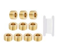 PATIKIL 3/8" BSP Male Pipe Plug Fitting, 10Pcs Brass Hex Counter Sunk Plug Brass Male Connector Socket for Closing The End of Pipe Industrial Machinery Fittings
