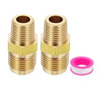 PATIKIL 3/8" Flare to 1/4" NPT Male Half-Union Brass Pipe Fitting Set, 2Pcs Brass Couples Tube Fittings Tubing Thread Adapter Pipe Connector with PTFE Tape for Refrigeration, Air, Gas Line