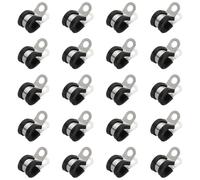 PATIKIL 3/8 Inch Cable Clamps, 100 Pcs 304 Stainless Steel Conduit Clamp Cable Rigid Pipe Strap Metal Rubber Clips for Pipes Wire Line Hose Bracket Tube Holder, Black (9.5mm)
