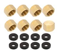 PATIKIL 3/8" NPT Female Brass Pipe Fitting Cap Set, 8Pcs Outer Hex Thread Socket Plug Ends Sealing Cap Stop Valve Connector with Rubber Gasket for Faucets Tap Irrigation System