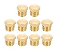 PATIKIL 3/8" NPT Male Brass Pipe Plug Fitting, 10Pcs Outer Hex Thread Socket Plug Ends Sealing Tubing Fitting for Refrigeration, Water, Air, Oil, Gas Line
