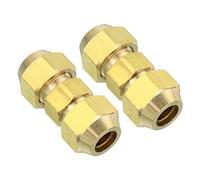 PATIKIL 3/8" OD Brass Flare Union Connector, 2 Set Air Conditioning Copper Double Pipe Extension Joint Connectors Pipe Hose Fitting with Nut, 1.52 x 0.63inch