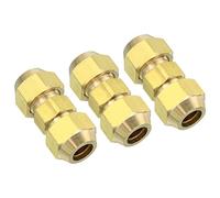 PATIKIL 3/8" OD Brass Flare Union Connector, 3 Set Air Conditioning Copper Double Pipe Extension Joint Connectors Pipe Hose Fitting with Nut, 1.52 x 0.63inch