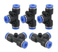 PATIKIL 3/8" OD Tee Plastic Push to Connect Fittings, 5 Pack T Shaped 3 Ways Tube Connect Push Fit Push Lock PE-3/8 for Air Water RO System, Blue