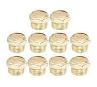 PATIKIL 3/8" PT Brass Pneumatic Muffler, 10 Pcs Flat Sintered Exhaust Air Compressor Muffler Filters Solenoid Valve Fitting for Valves Cylinders Oil Tanks Air Tools, Golden