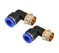 PATIKIL 3/8" Push to Connect Fitting, 2 Pack PT Male Thread 90 Degree Connect 10mm Tubing Elbow and Straight Combination Air Tube Fitting Pneumatic Quick Connect Adapter, Blue