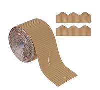 PATIKIL 3.9inch x 49.2ft Bulletin Board Border, Scalloped Trim Paper Corrugated Paper for Locker Classroom Decor Black White Cork Poster Boards, Light Brown