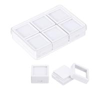 PATIKIL 3.9x2.6x0.7 Inch Gemstone Display Box 6 Pcs Square Diamond Containers Small Storage Boxes Jewelry Acrylic Box with Clear Glass Top Lids and Sponge for Gems Diamonds Coin (White)