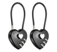PATIKIL 3 Digit Cable Combination Lock, 2 Pcs Heart Shape Cable Lock with Combination 4.3" Steel Rope for Gym Bikes Cabinets Wardrobes Small Fences, Black