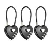 PATIKIL 3 Digit Cable Combination Lock, 3 Pcs Heart Shape Cable Lock with Combination 4.3" Steel Rope for Gym Bikes Cabinets Wardrobes Small Fences, Black
