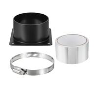 PATIKIL 3" Duct Connector Flange Set,1 Pcs ABS Dryer Vent Wall Plate Square to Round Straight Ducting Pipe with Hose Clamp Tape for Air Heating Cooling HVAC Ventilation, Black