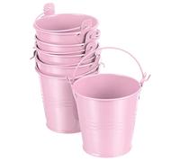 PATIKIL 3" Height Mini Metal Bucket, 6 Pack Colorful Metal Succulents Pot Party Decorative Pails with Handles for Small Succulents, Pink