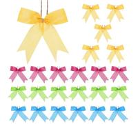 PATIKIL 3 Inch Burlap Bows for Gift Wrapping, 24 Pcs Handmade Natural Ornament Bow Burlap Decorative Bow Knot Pre-tied Crafts Bows for Festival Holiday, Pink/Yellow/Green/Blue