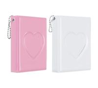 PATIKIL 3 Inch Mini Kpop Photocard Binder Album with 32 Pockets Small Bookshelf Love Heart Picture Holder Book for Collection 2 Pack, Pink White