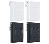 PATIKIL 3 Inch Mini Kpop Photocard Binder Album with 32 Pockets Small Bookshelf Love Heart Picture Holder Book for Collection 4 Pack, Black White