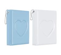 PATIKIL 3 Inch Mini Kpop Photocard Binder Album with 32 Pockets Small Bookshelf Love Heart Picture Holder Book for Collection 2 Pack, Blue White