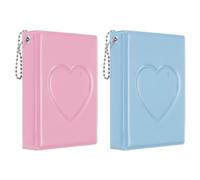 PATIKIL 3 Inch Mini Kpop Photocard Binder Album with 32 Pockets Small Bookshelf Love Heart Picture Holder Book for Collection 2 Pack, Pink Blue