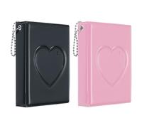 PATIKIL 3 Inch Mini Kpop Photocard Binder Album with 32 Pockets Small Bookshelf Love Heart Picture Holder Book for Collection 2 Pack, Black Pink
