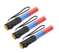 PATIKIL 3 Pack 11 Inch Signal Traffic Wand, Air Traffic Control Wand LED Flashlight with 3 Flashing Modes Side Clip Wrist Strap Lanyard for Parking Directing Guides, Red/Blue