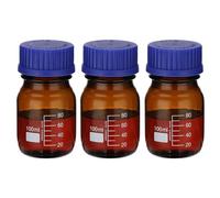 PATIKIL 3 Pack Reagent Media Storage Bottles, 100ml Borosilicate Glass Graduated Round Bottles with GL32 Blue Screw Cap for Lab Water Reagent Liquids, Amber