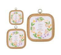 PATIKIL 3 Pcs 10.1x10.6/13x14.4/18.9x20.2cm Embroidery Hoop Frame, Imitated Wood Square Cross Stitch Hoops with Metal Ring for Embroidery DIY Art Craft Sewing Wall Decor, White & Brown