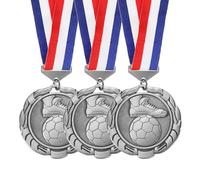 PATIKIL 3 Pcs Award Medal, 3 Inch Football Place Medals Trophy with Smooth Neck Ribbon Football Party Favor Prizes for Sports Meetings Competitions, Silver