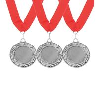 PATIKIL 3 Pcs Award Medals, 2nd Place Winner Medals with Red Neck Ribbon Prize Medals for Competitions Sports Meeting Spelling Bees, 3 Inch Wide, Silver