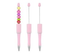 PATIKIL 3 Pcs Beadable Pen, 5.7" Glitter Diamond Bead Pen Creative DIY Ballpoint Pens Plastic Shaft Black Ink for Wedding Graduation Gift, Light Pink Casing(Beads Not Included)