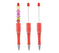 PATIKIL 3 Pcs Beadable Pen, 5.7" Glitter Diamond Bead Pen Creative DIY Ballpoint Pens Plastic Shaft Black Ink for Wedding Graduation Gift, Fluorescent Red Casing(Beads Not Included)