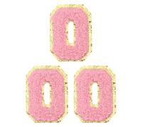 PATIKIL 3 Pcs Chenille Number Patches, 2.17 Inch Self-Adhesive Number 0 Patch Appliques Stickers for DIY Clothing Jacket Jersey Hat Decor, Pink with Gold Edge