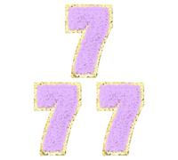PATIKIL 3 Pcs Chenille Number Patches, 2.17 Inch Self-Adhesive Number 7 Patch Appliques Stickers for DIY Clothing Jacket Jersey Hat Decor, Purple with Gold Edge