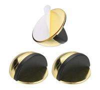 PATIKIL 3 Pcs Doorstops, Stainless Steel Door Stop Self Adhesive Metal Wedge Door Protector Half Moon Round for Bottom of Door Floor Inside Bedrooms Bathrooms Offices, Gold Tone