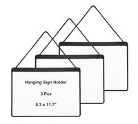 PATIKIL 3 Pcs Hanging Sign Holder, A4 Horizontal 8.3 x 11.7 Inch Advertising Plastic Signage Display Clear Holder Frame for Retail, Supermarket, Cloth Store, Office Posting, Black