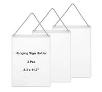 PATIKIL 3 Pcs Hanging Sign Holder, A4 Vertical 8.3 x 11.7 Inch Advertising Plastic Signage Display Clear Holder Frame for Retail, Supermarket, Cloth Store, Office Posting, White