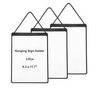 PATIKIL 3 Pcs Hanging Sign Holder, A4 Vertical 8.3 x 11.7 Inch Advertising Plastic Signage Display Clear Holder Frame for Retail, Supermarket, Cloth Store, Office Posting, Black