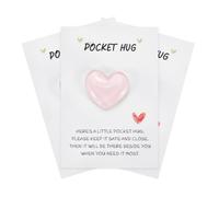 PATIKIL 3 Pcs Pocket Hug Heart with Greeting Cards, Pocket Hug Token Love Cards, Resin Heart Keepsake Exchange Gift for Family Friend Social Present (Pink, 25mm)