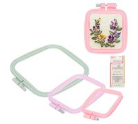PATIKIL 3 Pcs Square Embroidery Hoops Cross Stitch Hoops Frames ABS Plastic with Gold Eye Embroidery Needles(Multicolor)