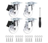 PATIKIL 3" Rigid Caster Wheels, 4 Pack Silent Fixed Plate Casters with Screws Load Capacity 265Lbs for Furniture Cart Trolley One Direction Rolling, Clear(2 with Brake,2 without Brake)