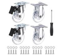 PATIKIL 3" Rigid Caster Wheels, 4 Pack Silent Fixed Plate Casters with Screws Load Capacity 265Lbs for Furniture Cart Trolley One Direction Rolling, Clear(1 with Brake, 3 without Brake)